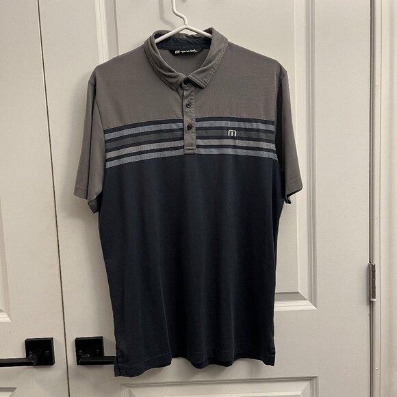 Travis Mathew Men’s Blue and Grey Golf Shirt - Picture 1 of 3